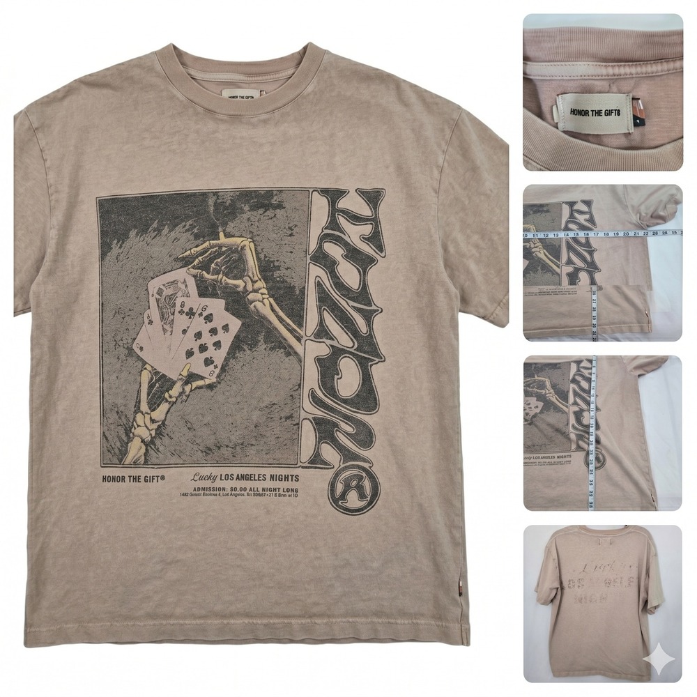 Honor The Gift Lucky Los Angeles Nights T-Shirt Mens XL Tan Sun Faded Streetwear